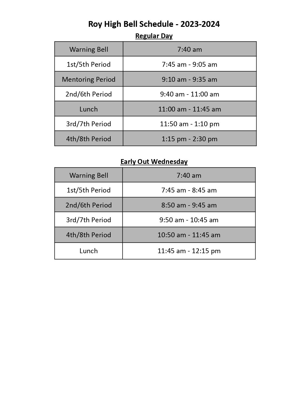 bell schedule